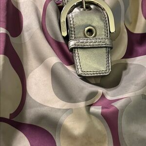 Coach Purple and Cream Abstract Bag with Silver Accent
